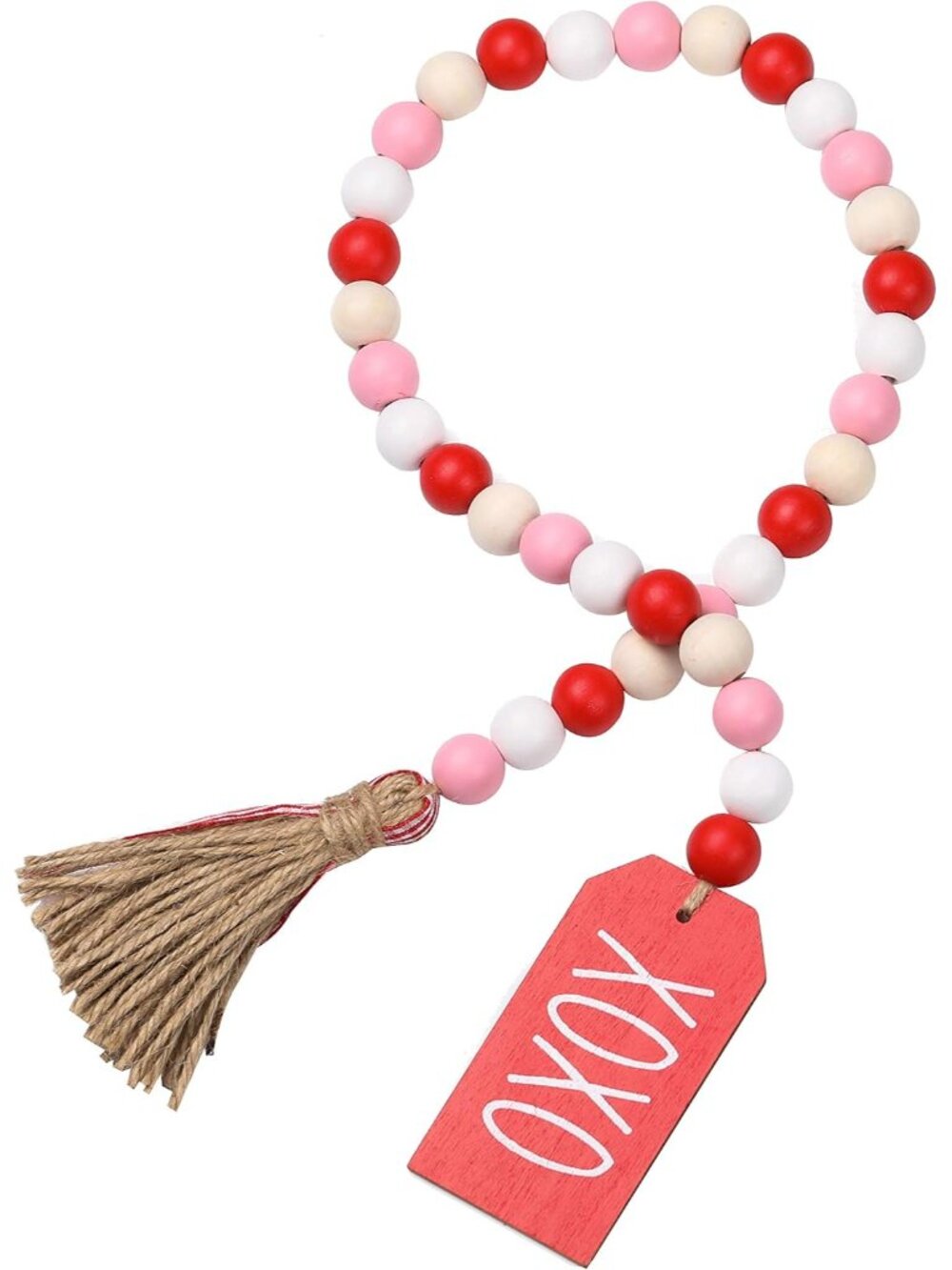 Valentines Day Decor, Wood Bead Garland with Tassel for Tiered Tray